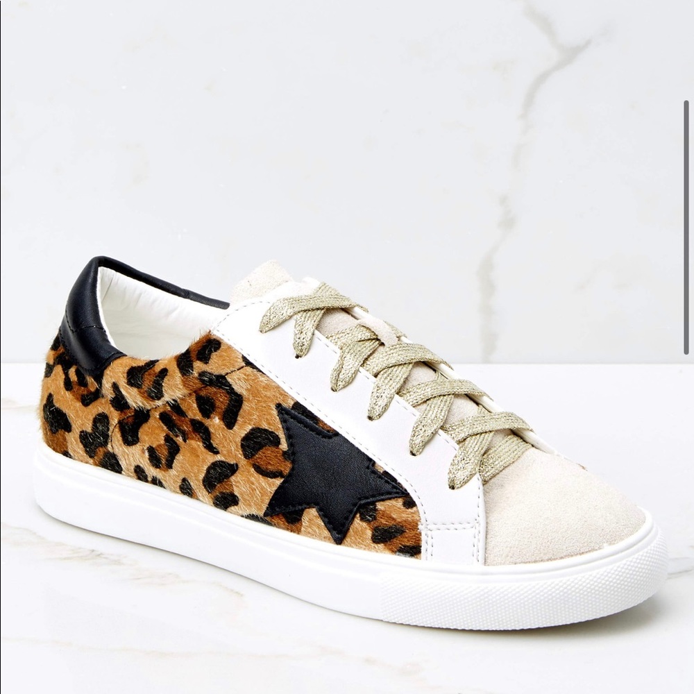 Leopard Print with Black Star Sneakers